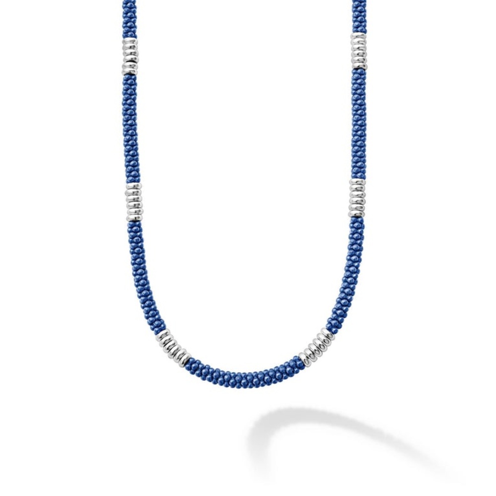 LAGOS BLUE CAVIAR Silver Station Ceramic Beaded Necklace | 3mm